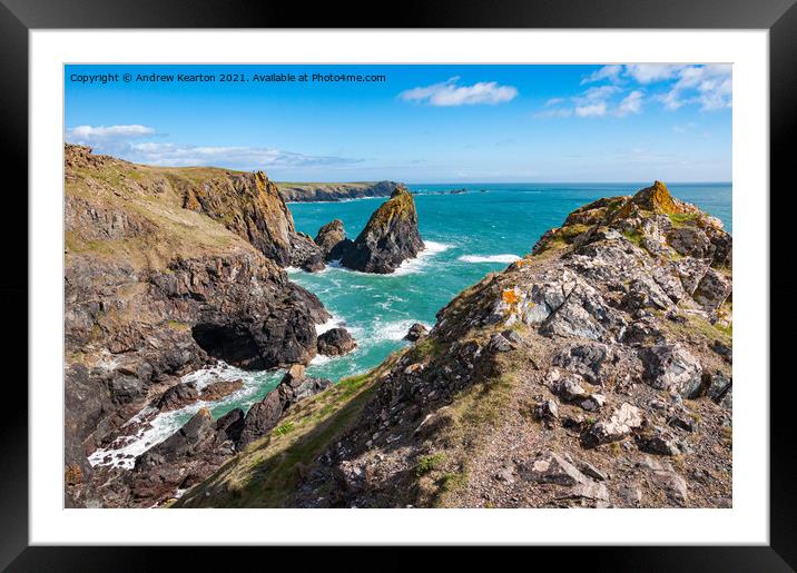 Rugged coastline at Kynance Cove, Cornwall Framed Mounted Print by Andrew Kearton