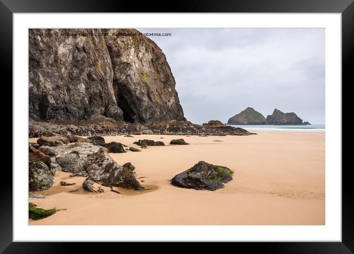 Holywell Bay and Gull rocks, Cornwall Framed Mounted Print by Andrew Kearton