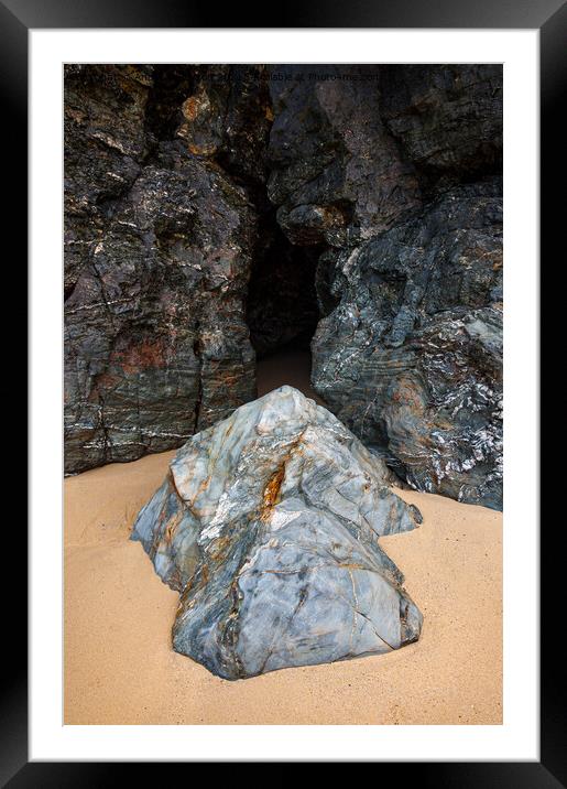 Cave in the cliffs at Perranporth, Cornwall Framed Mounted Print by Andrew Kearton