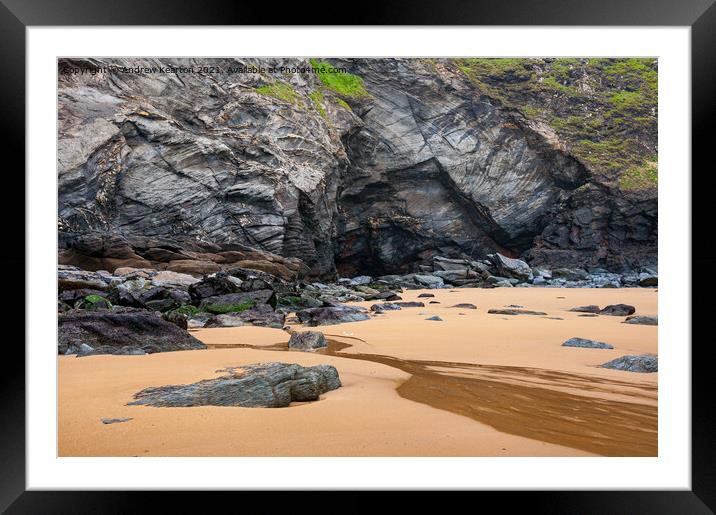 Beach detail at Bedruthan Steps, Cornwall Framed Mounted Print by Andrew Kearton