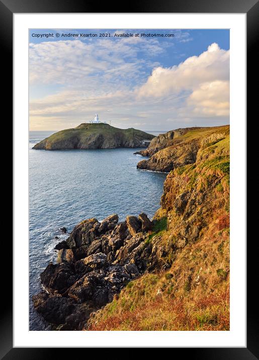 Strumble Head lighthouse at sunset, Pembrokeshire Framed Mounted Print by Andrew Kearton