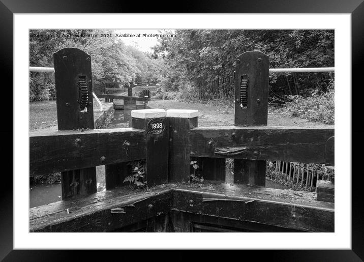 Lock gate on the Peak Forest canal, Marple, Englan Framed Mounted Print by Andrew Kearton