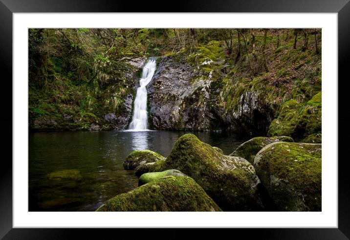 Small waterfall in the Conwy Valley, North Wales Framed Mounted Print by Andrew Kearton