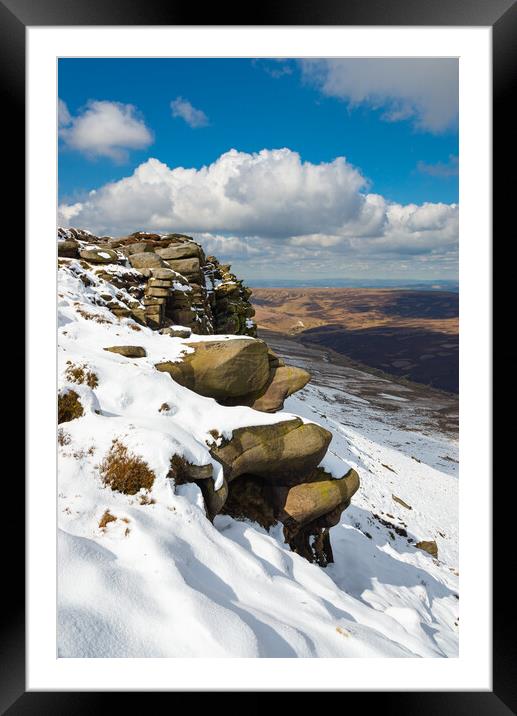 Snow on the north edge of Kinder Scout, Derbyshire Framed Mounted Print by Andrew Kearton