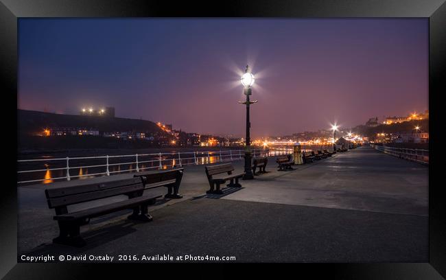Whitby Pier on a foggy evening Framed Print by David Oxtaby  ARPS