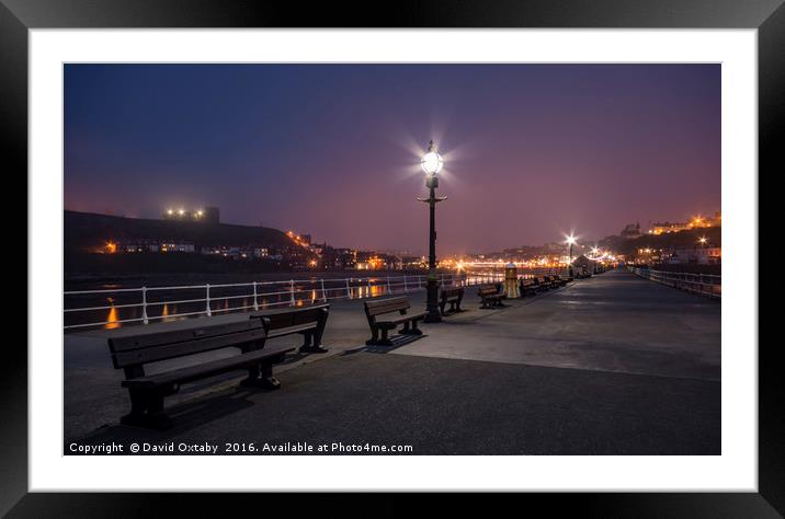 Whitby Pier on a foggy evening Framed Mounted Print by David Oxtaby  ARPS
