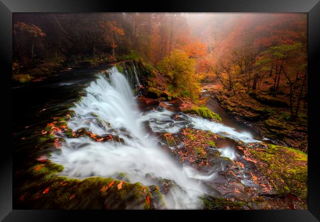 Autumn Waterfall, Brecon Beacons, Wales Framed Print by Jonathan Smith