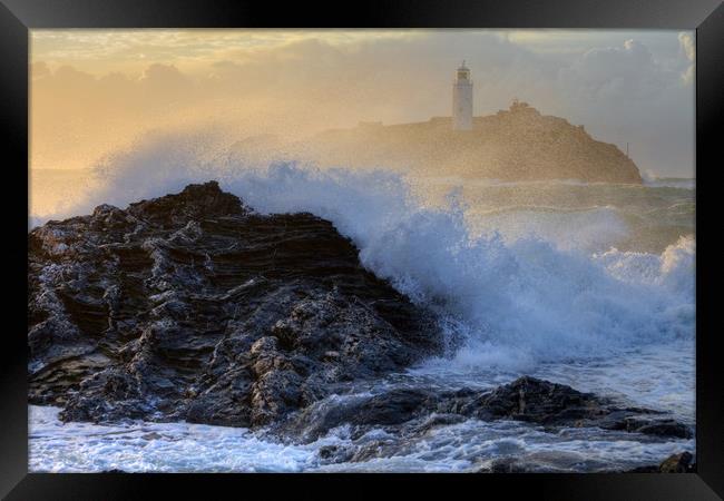 Godrevy Lighthouse, Gwithian, Cornwall Framed Print by Jonathan Smith