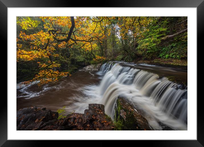 sgwd y pannwr - Autumn Waterfall Wales Framed Mounted Print by Jonathan Smith