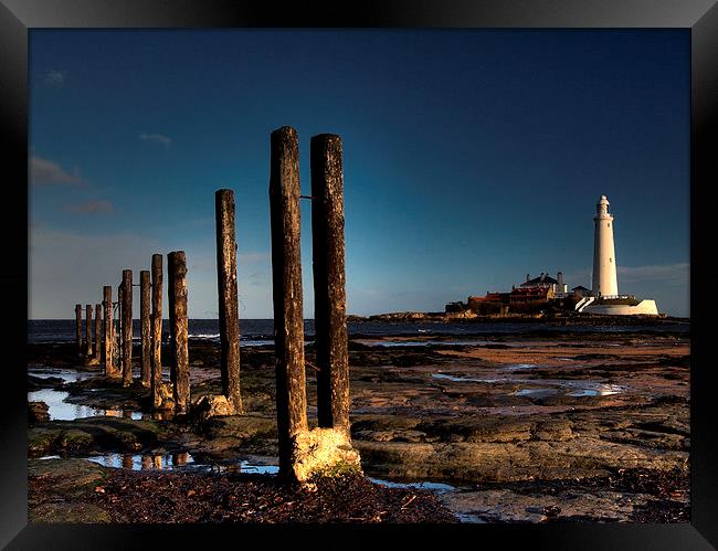 Posts & Lighthouse, St Marys Framed Print by Alexander Perry