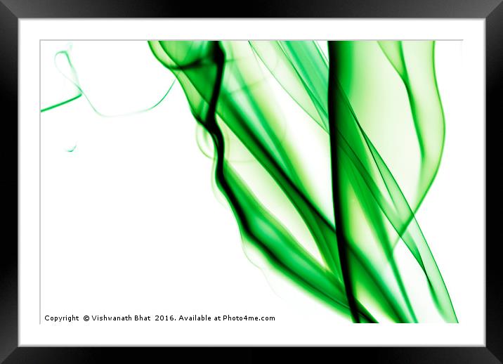 Green smoke abstract on white Framed Mounted Print by Vishwanath Bhat
