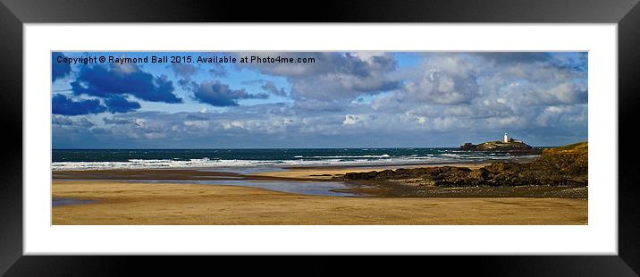  Godrevy Lighthouse view from Gwithian Beach Wide Framed Mounted Print by Raymond Ball