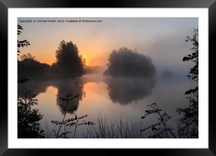 Sunrise Cotswold water park Framed Mounted Print by michael freeth