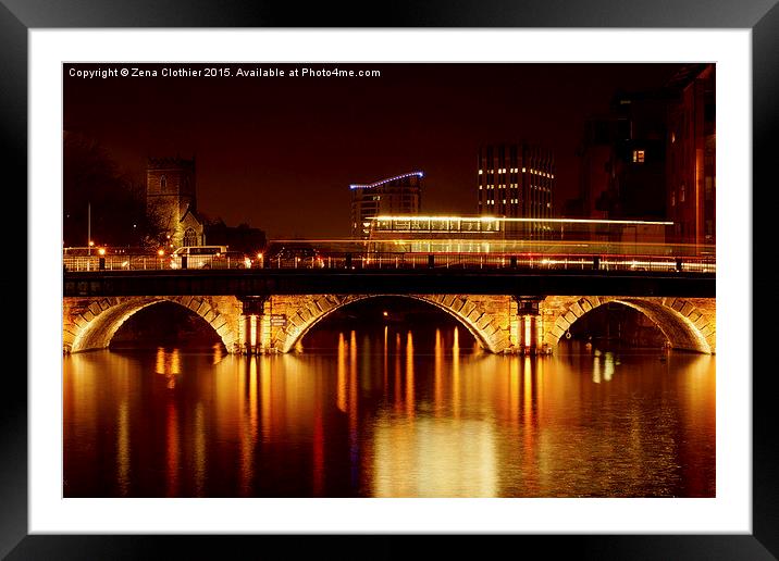 Bristol Bridge at night Framed Mounted Print by Zena Clothier