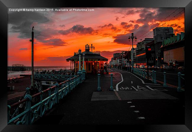  Brighton Prom Sunset Framed Print by henry harrison