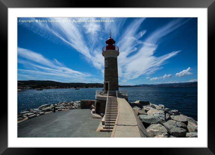 St Tropez Lighthouse Framed Mounted Print by henry harrison