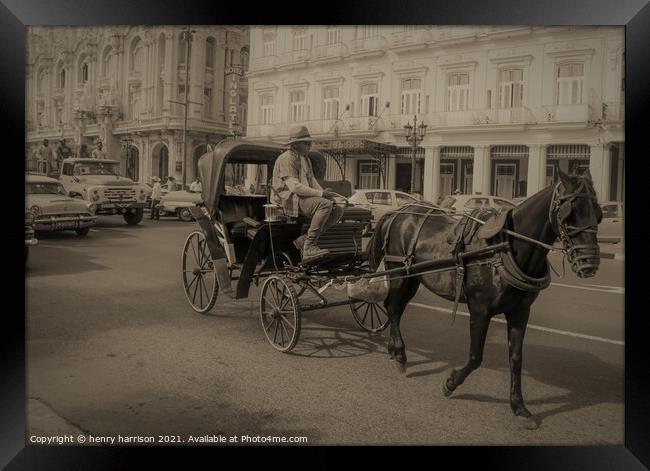 Havana Centro Taxi Framed Print by henry harrison