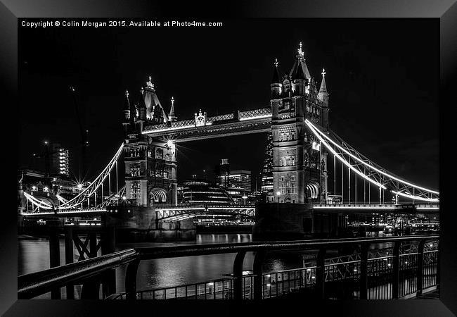  Tower Bridge London Night Mono Framed Print by Colin Morgan