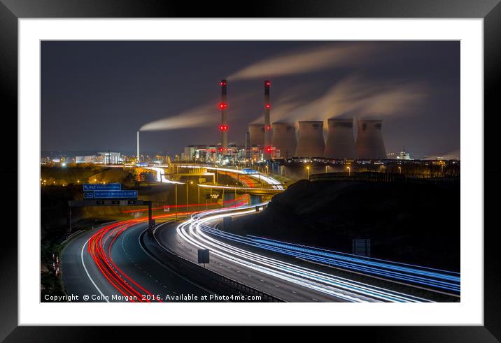 Ferrybridge Power Station and the A1M at Night Framed Mounted Print by Colin Morgan