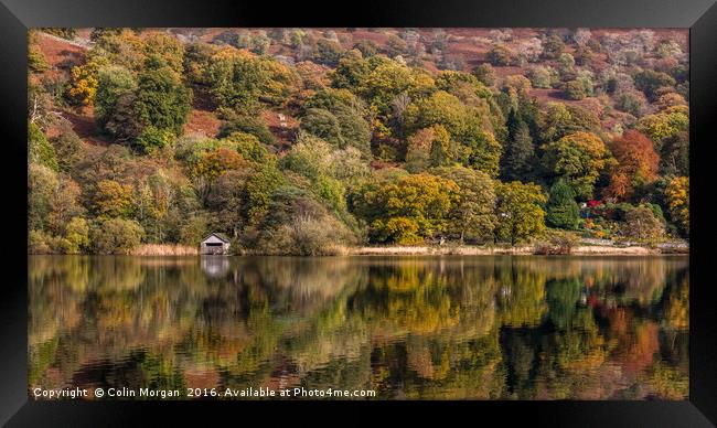 Rydal Water Boathouse Autumn Reflections Framed Print by Colin Morgan