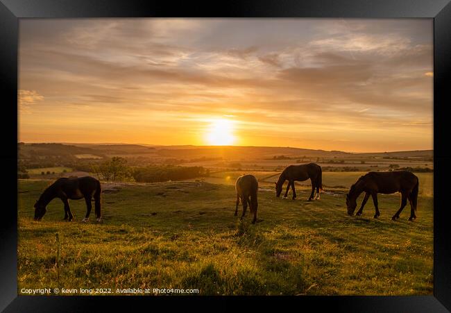 Sky sun and horses  Framed Print by kevin long