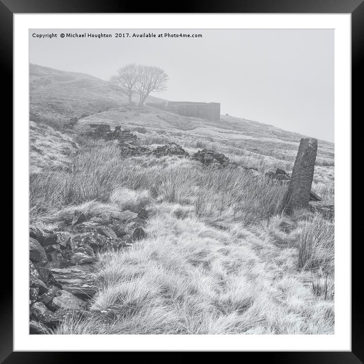 Top Withens in the Mist Framed Mounted Print by Michael Houghton