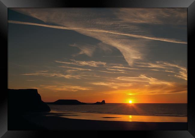 Sunset over worms Head, Gower Peninsula, Rhossili, Framed Print by Graham Light