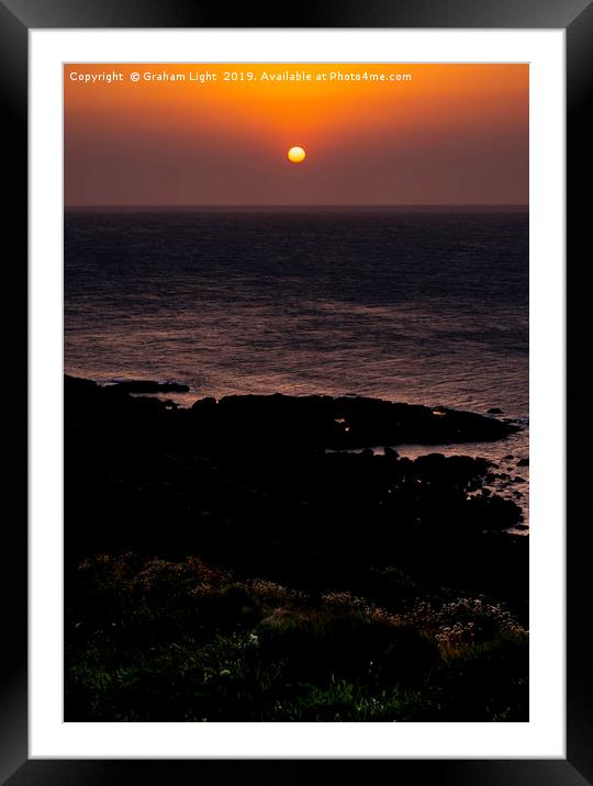 Setting sun over Cape Cornwall Framed Mounted Print by Graham Light