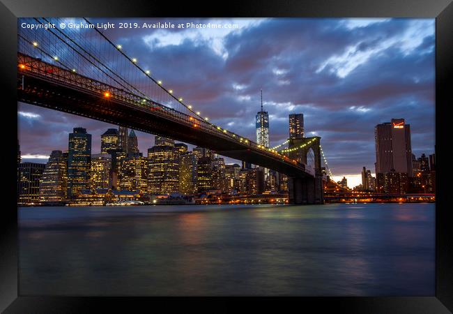 Manhattan and Brooklyn Bridge at night Framed Print by Graham Light
