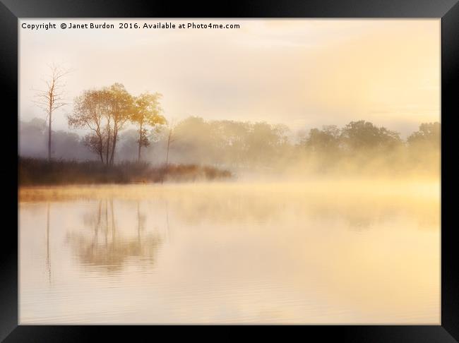 Misty Sunrise, Loch Ard Framed Print by Janet Burdon