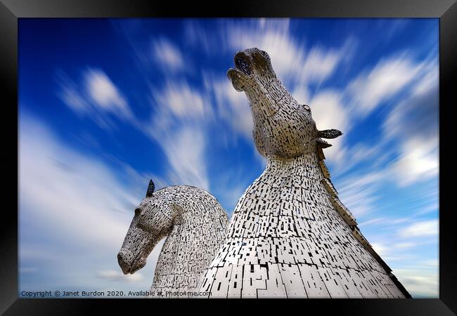 The Kelpies Framed Print by Janet Burdon