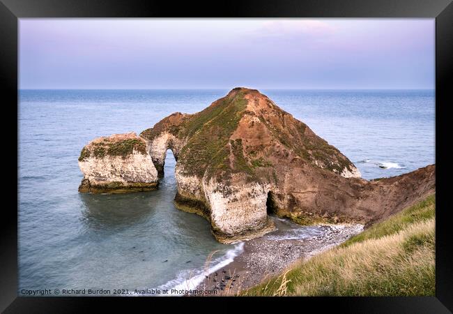 Sunset at High Stacks Arch, Flamborough Framed Print by Richard Burdon