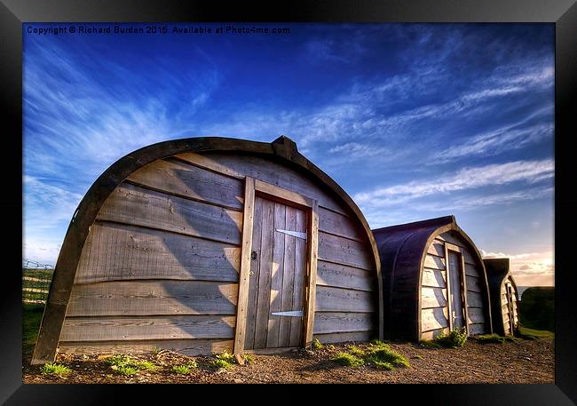 Boat Huts, Holy Island Framed Print by Richard Burdon