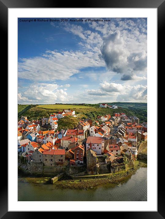 Late afternoon light on the village of Staithes Framed Mounted Print by Richard Burdon