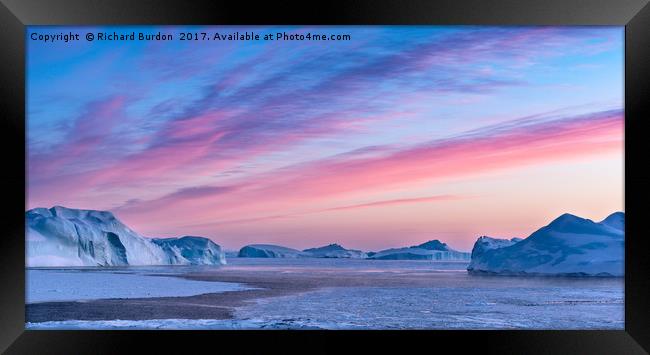 Sunset Over The Kangia Icefjord In Greenland Framed Print by Richard Burdon