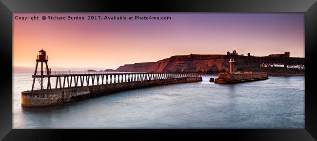 Dawn Light on Whitby Pier Framed Print by Richard Burdon