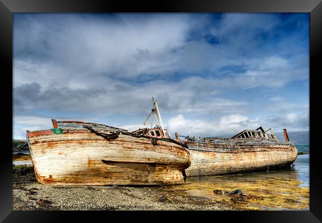 Beached Fishing boats, Salen Bay Framed Print by Richard Burdon