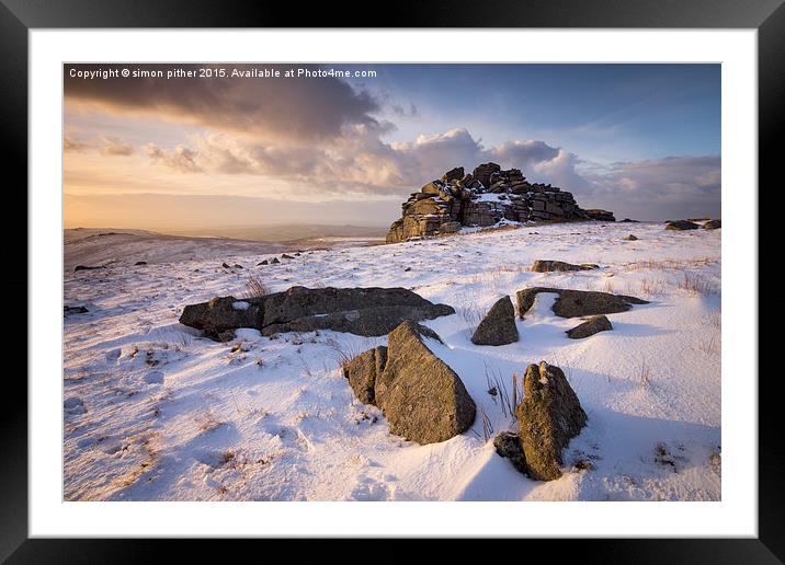  Snow at Great Mis Tor Framed Mounted Print by simon pither