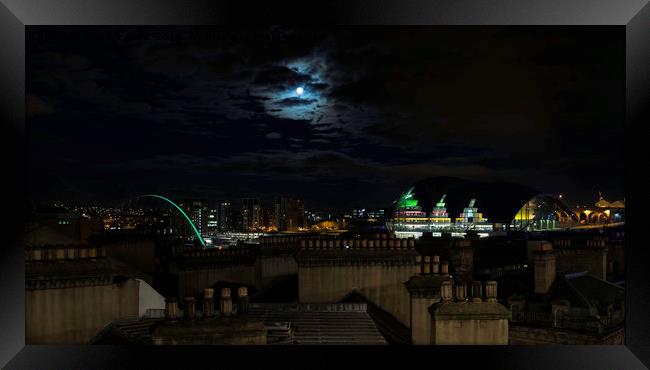 Newcastle Tyne bridge in moonlight  Framed Print by mark dodd