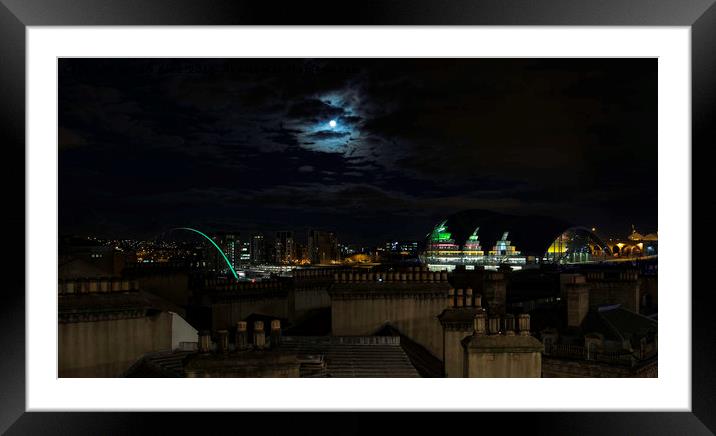 Newcastle Tyne bridge in moonlight  Framed Mounted Print by mark dodd