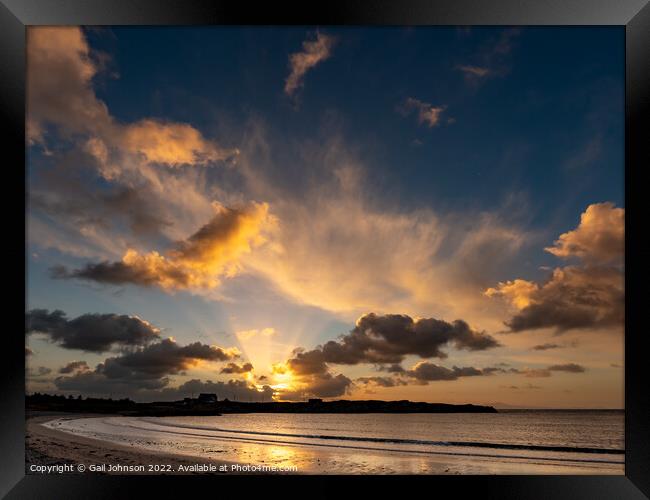 Sunset over Trearddur bay beach  Framed Print by Gail Johnson