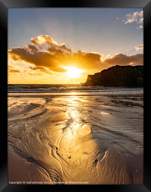 Sunset over Porth Daffach beach , Trearddur bay  , Isle of Anglesey  Framed Print by Gail Johnson