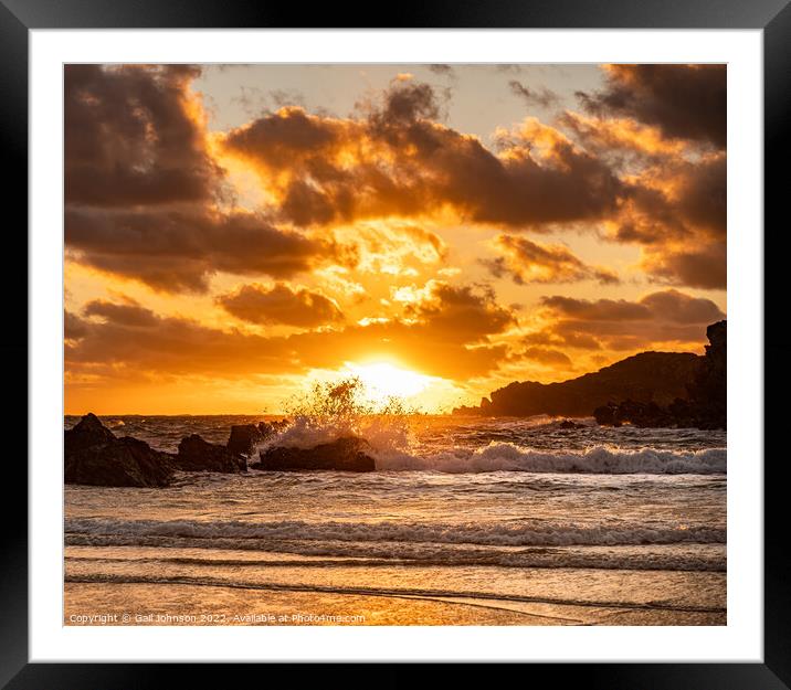 Sunset over Porth Daffach beach ,  Framed Mounted Print by Gail Johnson