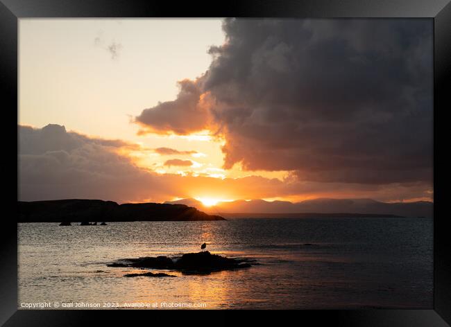 Sunrise from rhoscolyn Beach looking to Snowdonia Framed Print by Gail Johnson