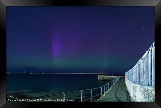 Aurora Borealis over holyhead Breakwater on the Isle of Anglesey Framed Print by Gail Johnson