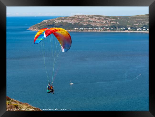 Views around Conwy Mountain and some paragliders Framed Print by Gail Johnson
