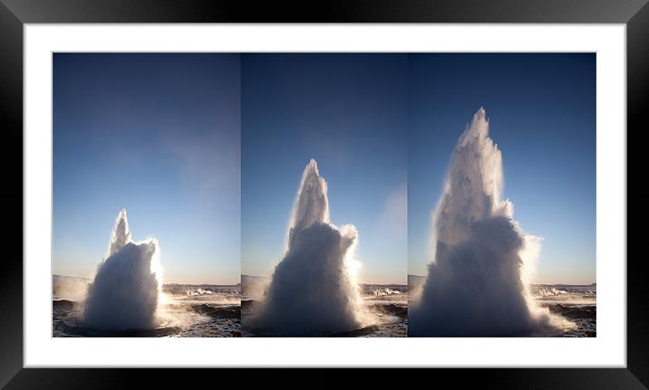 Strokkur Geyser erupting Framed Mounted Print by Gail Johnson