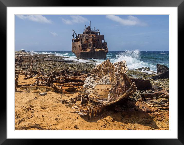 Klien Curacao - ship wreck Framed Mounted Print by Gail Johnson
