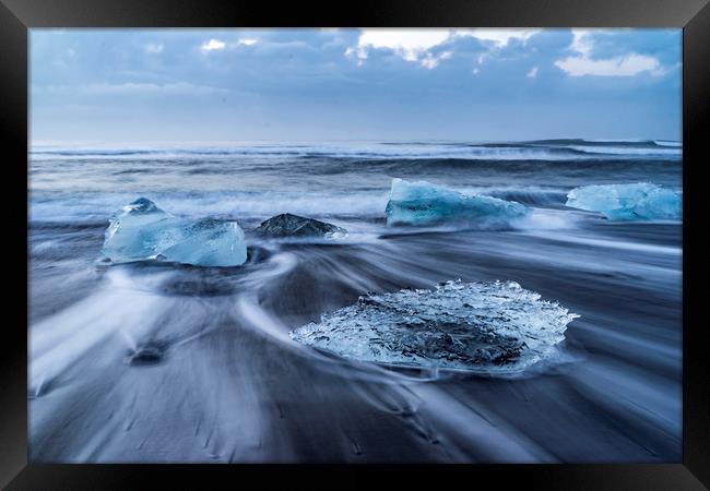 Jökulsárlón Black Sands Beach - Icelandic Views Framed Print by Gail Johnson