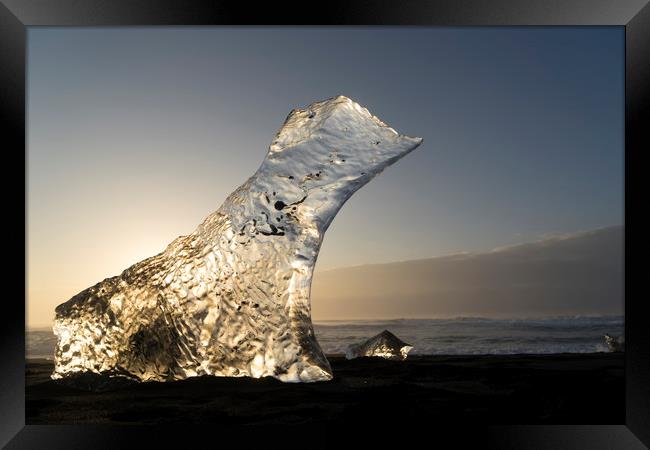 Jökulsárlón Black Sands Beach - Icelandic Views Framed Print by Gail Johnson